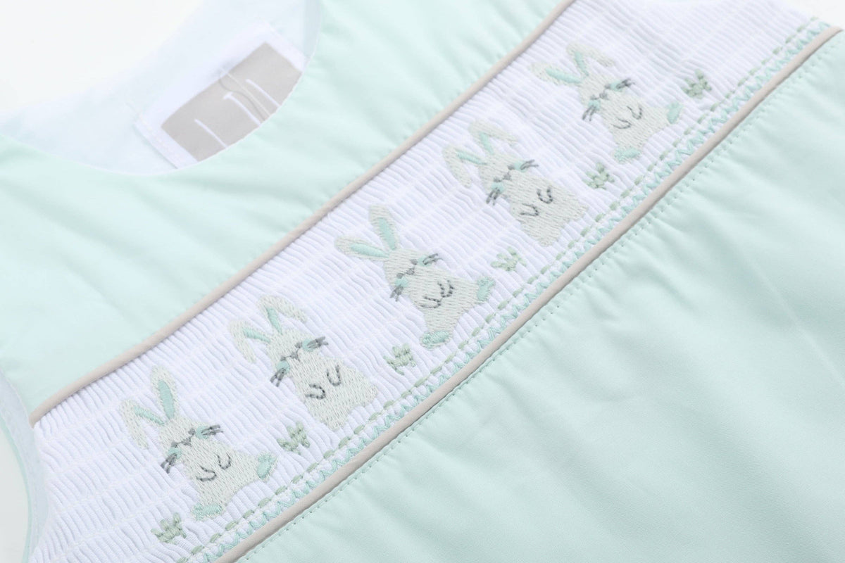 Misty Blue Easter Bunny Smocked Shortalls