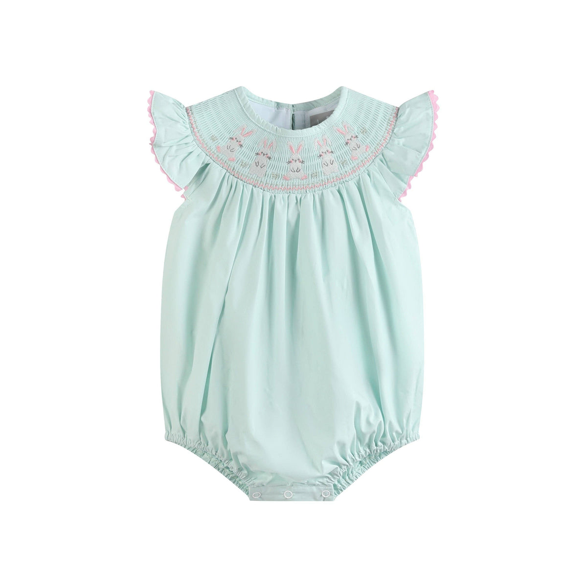 Misty Blue Easter Bunny Smocked Bubble Romper