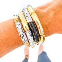 White & Black Speckle Acrylic Tube Bamboo Bracelet