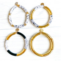 White & Black Speckle Acrylic Tube Bamboo Bracelet