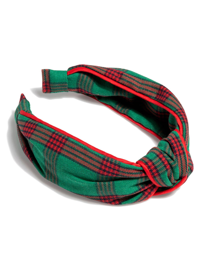 KNOTTED PLAID HEADBAND, EMERALD