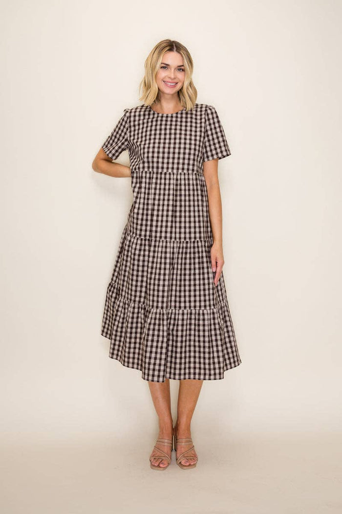 Plaid Flowy Tiered Midi Dress
