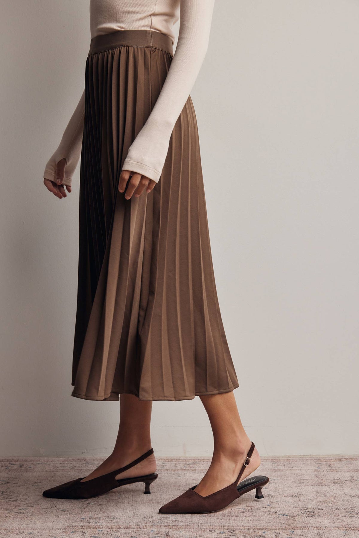 Brown Pleated Midi Skirt