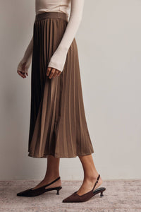 Brown Pleated Midi Skirt