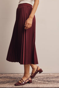 Burgundy Pleated Midi Skirt