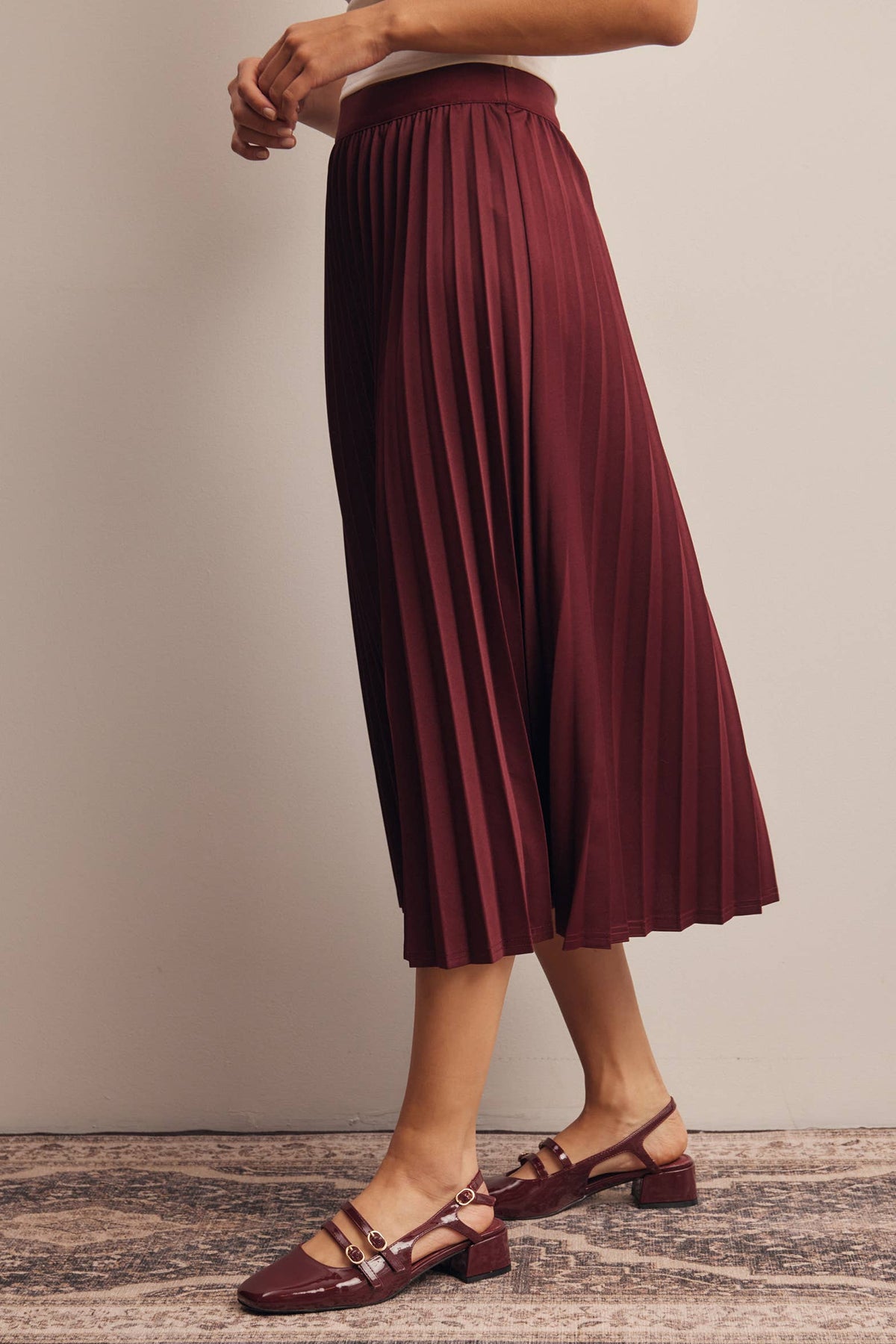 Burgundy Pleated Midi Skirt