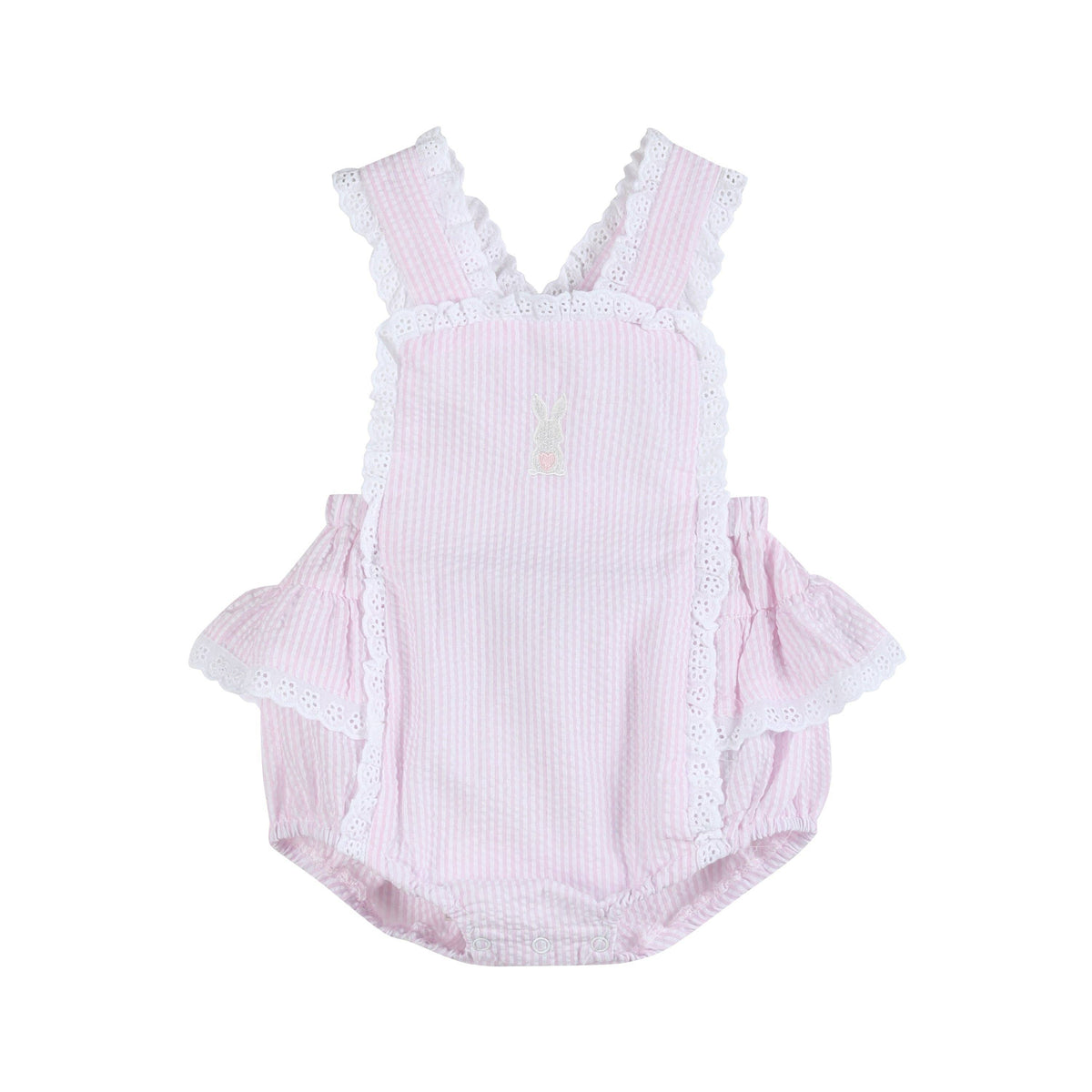 Pink Seersucker Easter Bunny Ruffle Romper