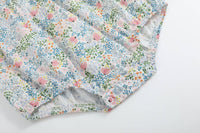 Pink Floral Print Smocked Futter Romper