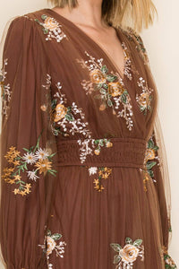 Floral Embroidered Tulle Maxi Dress