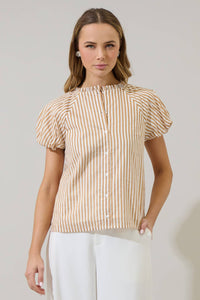 Tan Stripe Button Down Top