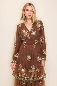 Floral Embroidered Tulle Maxi Dress