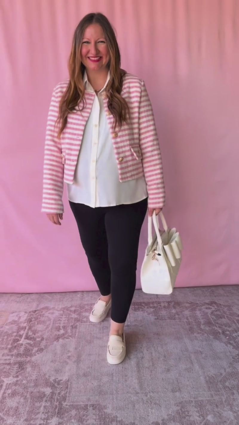 Gold Button Pink Stripe Jacket