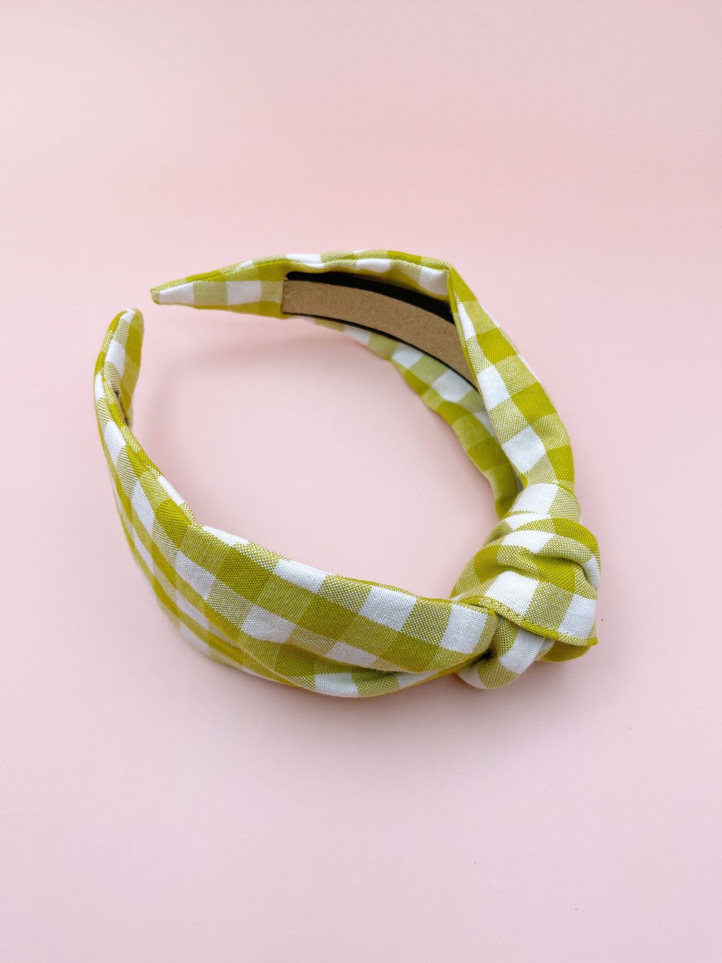 Preppy Knotted Headband With Green And White Gingham Plaid