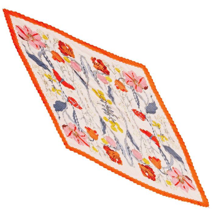 Orange Pleated Floral Design Scarf