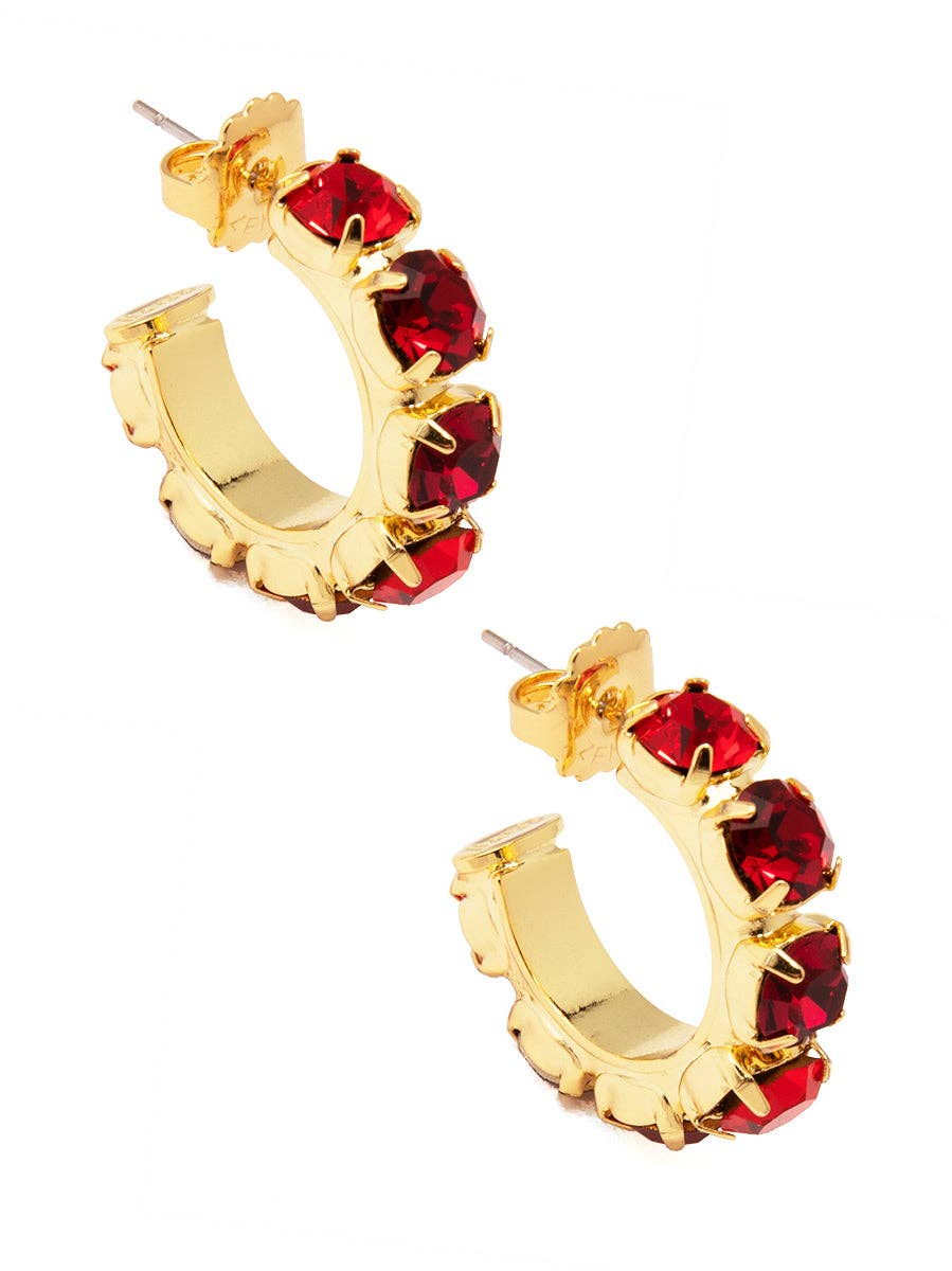 Red Chunky Colorful Crystal Hoops