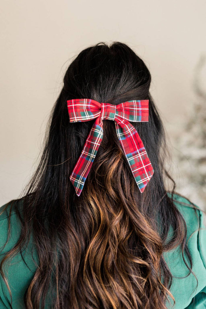 Red Plaid Flannel Bow Barrette
