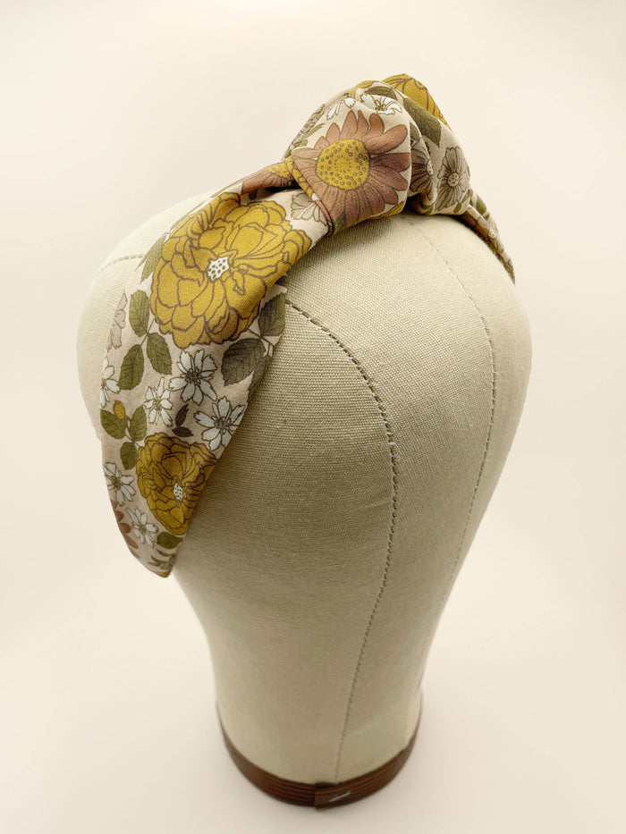 Boho Knotted Headband With Yellow Flowers, Turban Hairband