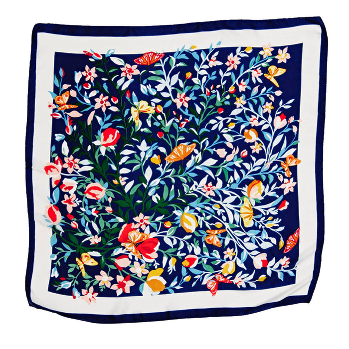 Navy Butterflies & Flowers Square Scarf
