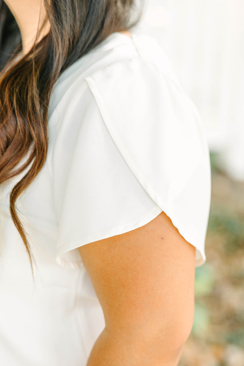 White Scallop Neck Top