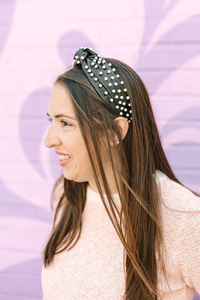 Faux Leather Pearl Headbands