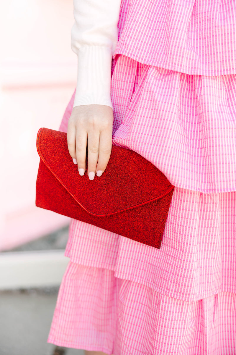 Red Glitter Envelope Clutch