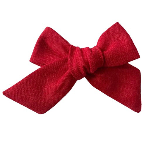 Red Linen Hair Bow