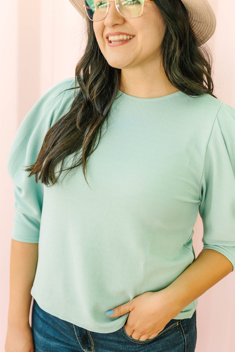 Turquoise Puff Sleeve Top