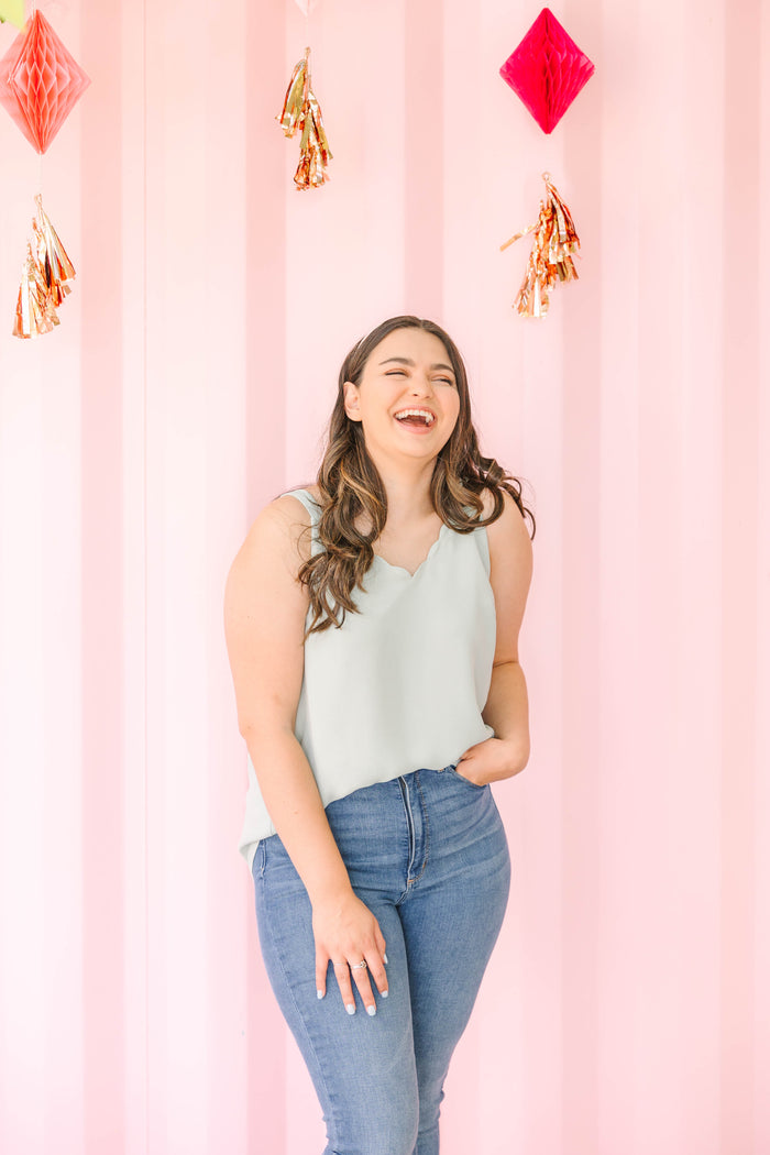 Sage Scallop Strapy Top