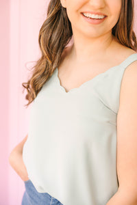 Sage Scallop Strapy Top