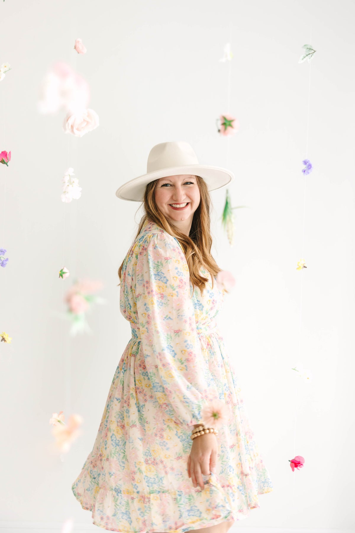Pink Floral Midi Dress