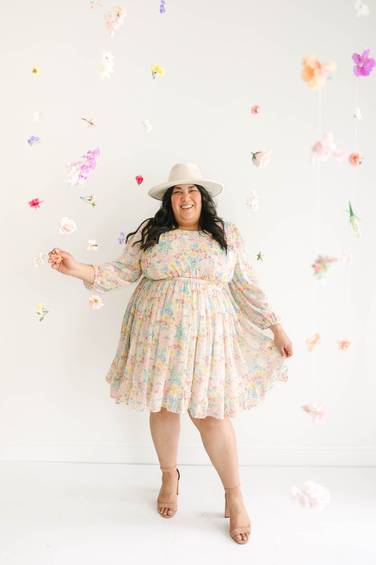 Pink Floral Midi Dress