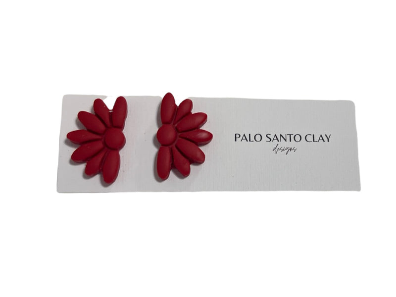 Red Half Flower Earrings