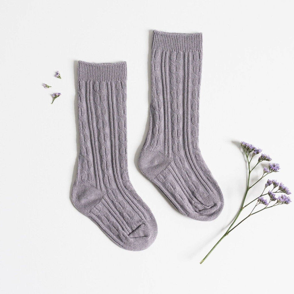 Lavender Cable Knit Knee High Socks