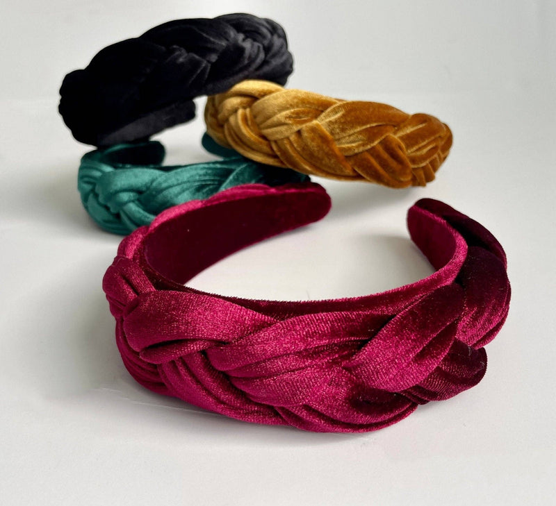 Cranberry Velvet Braided Headband